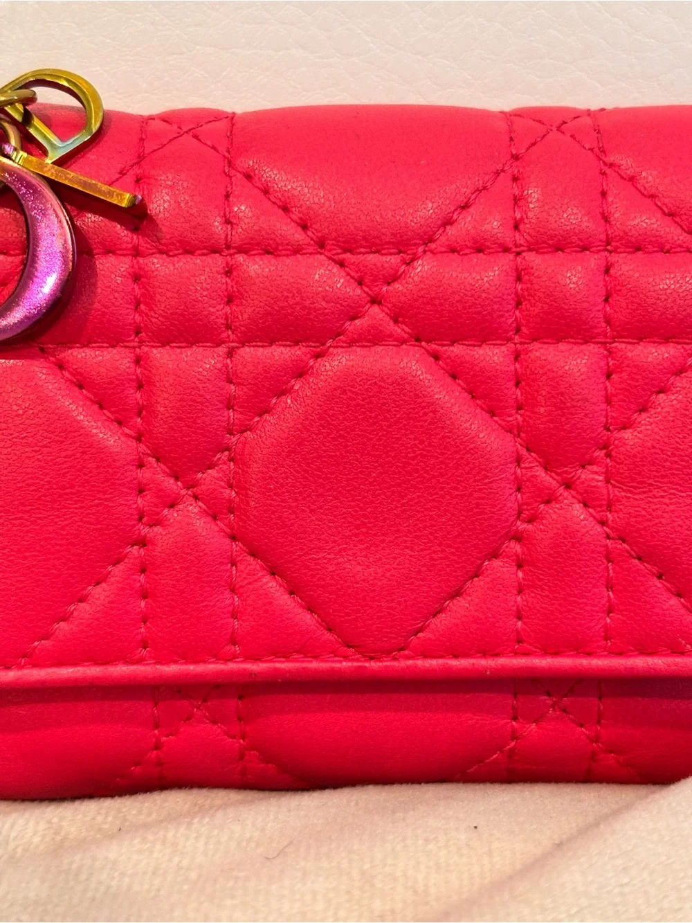 Christian Dior Lady Dior Lotus Pink Lambskin Leather Trifold Wallet